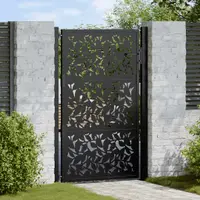 vidaXL Poartă de grădină neagră 100x150 cm, model frunze de oțel