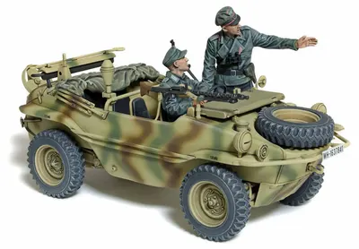 Model asamblabil Tamiya Militari: Automobile - Vehicul amfibiu german Schwimmwagen Type 166 Wide Wheel Version, 2 figurine