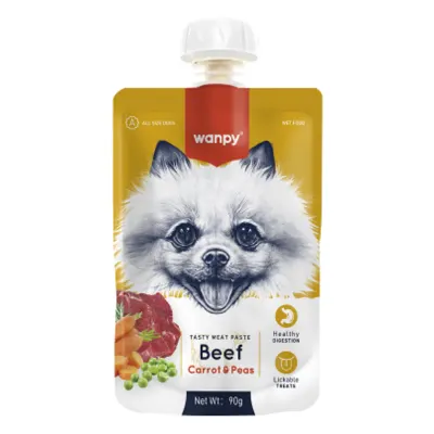 WANPY Tasty Meat Paste, XS-M, Vită, punguță recompense câini, (piure), 90g