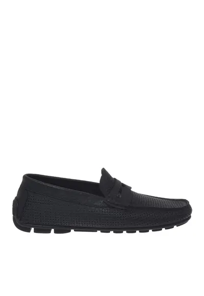 Pantofi loafer din piele cu aspect perforat - Negru