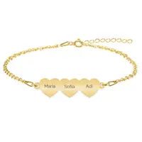 Cesur - Bratara personalizata trei inimi din argint 925 placat cu aur galben 24K