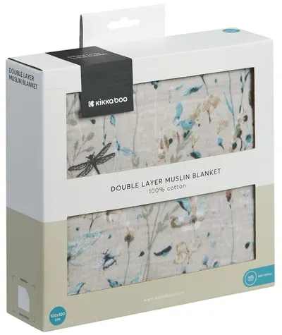 Pătură de muselină cu două straturi KikkaBoo - Dreamy Fields, 100 х 100 cm