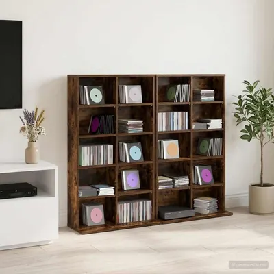 vidaXL Dulap pentru CD-uri 2 buc. Stejar fumuriu 65 x 23,5 x 97,5 cm