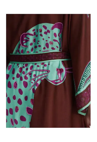 Kimono din modal maxi - cu maneci 3/4 - croiala regular fit - maro/verde