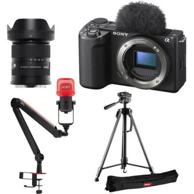 Sony ZV-E10II Kit Podcast cu obiectiv Sigma 18-50mm, microfon, brat si trepied - Default Title