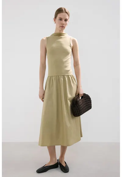 Rochie midi fara maneci - Bej