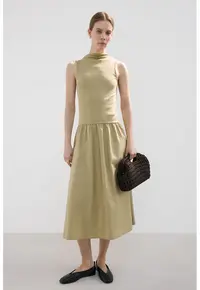 Rochie midi fara maneci - Bej