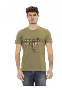 Tricou cu decolteu la baza gatului si imprimeu grafic - Verde