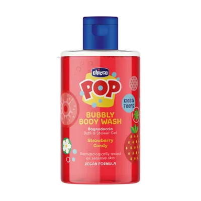 Gel de dus spumant Chicco Pop cu aroma de bomboane cu capsuni, formula vegana, pentru copii si adolescenti 300 ml