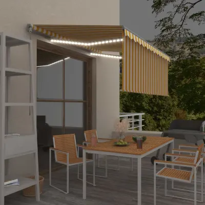 vidaXL Copertină retractabilă manual cu stor, galben&alb, 3,5x2,5 m