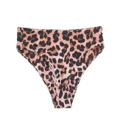 Slip de baie cu model animal print si talie inalta