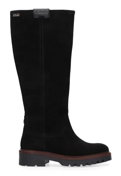 Cizme lungi de piele intoarsa cu varf rotund - Negru