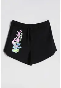 Pantaloni scurti cu imprimeu si talie ajustabila Stitch - Negru
