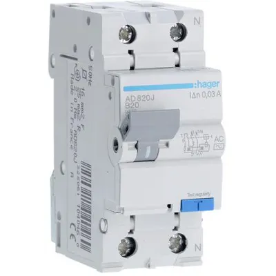 Disjunctor diferential 1P+N 20A/30mA curba B tip AC 4.5kA Hager AD820J