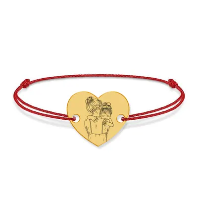 Mom - Bratara personalizata din argint placat cu aur 24K cu snur "Te iubesc mami" - inimioara