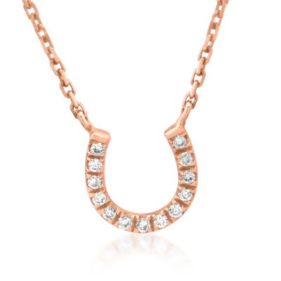 Lant cu pandantiv potcoava din aur roz cu diamante de 0.037ct