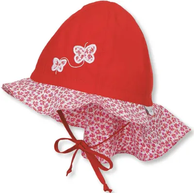 Pălărie de vară pentru copii cu protecție UV 30+ Sterntaler - Roșu cu fluturi, 51 cm, 18-24 luni