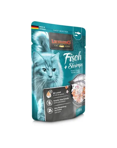 LEONARDO Finest Selection hrana umeda pisici adulte, cu peste si creveti 85 g