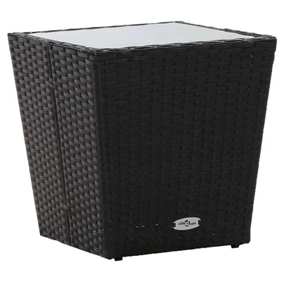 vidaXL Masă de ceai negru 41,5x41,5x43 cm poliratan sticlă securizată