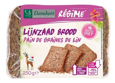 Pâine proteică cu conținut scăzut de carbohidrați Régime, cu semințe de in, 250 g, Damhert