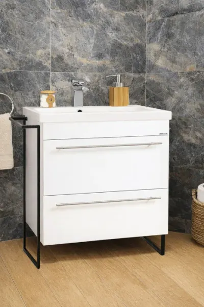 Set Baza front MDF si Lavoar seria 754, cadru metalic, sertare, montata, 70 cm, alb