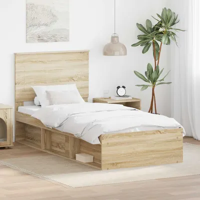 vidaXL Cadru de pat cu headboard Sonoma 100 x 200 cm Lemn de pin masiv