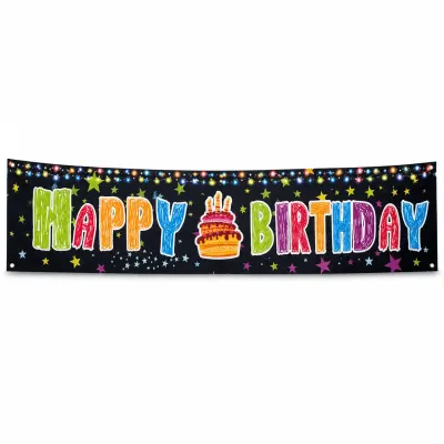 Banner aniversar cu imprimeu Happy Birthday colorat și steluțe - Default Title