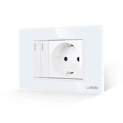 Intrerupator Dublu + Priza cu Rama din Sticla LUXION, Standard Italian, 3M