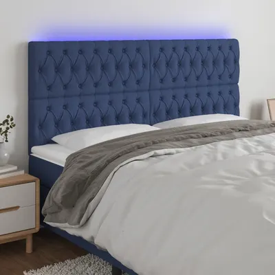 vidaXL Tăblie de pat cu LED, albastru, 180x7x118/128 cm, textil