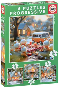 Puzzle pentru copii Educa 4 în 1 - Orașul iepurilor
