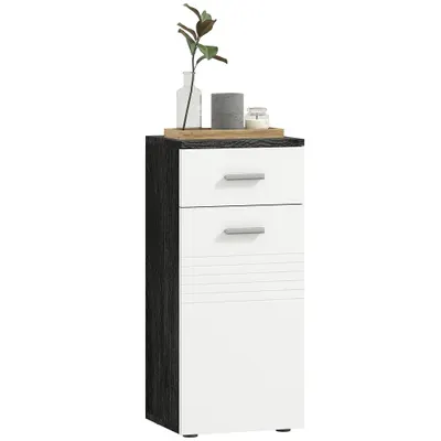 kleankin Dulap Baie din Lemn cu Sertar și Rafturi, Design Alb și Negru | Aosom Romania