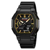 Ceas bărbătesc sport SKMEI 2438 negru cu accente aurii, digital analog, waterproof 50M, cronometru și alarmă