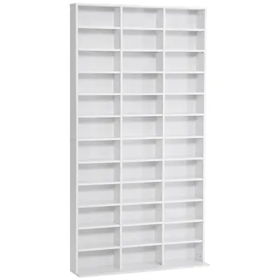 HOMCOM Bibliotecă CD de perete cu 36 de rafturi reglabile, 195 x 102 x 23.5cm, alb | Aosom Romania