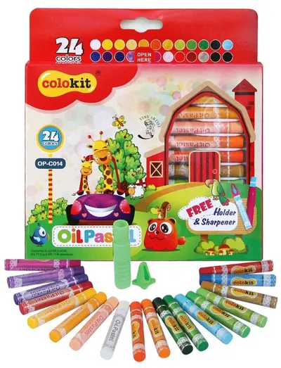 Pasteluri uleioase Colokit - 24 de culori, cu ascuțitor și suport