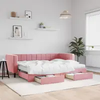 Gossi pat de zi cu extensie si sertare, roz, 80x200 cm, catifea