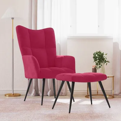 vidaXL Scaun de relaxare cu taburet, roșu vin, catifea