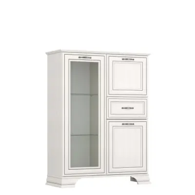 Comoda cu vitrina cu 3 usi si 1 sertar TIFFANY II, geam, crem fineline, 94x37x125,3 cm
