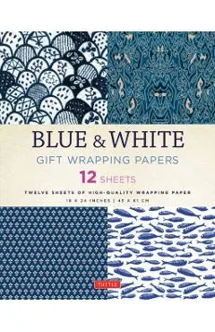 Blue & White Gift Wrapping Papers: 12 Sheets of High-Quality 18 X 24 Inch Wrapping Paper