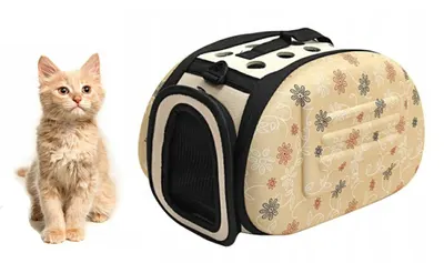 Geanta de transport caini si pisici, bej deschis cu model floral, 35 x 22 x 20 cm