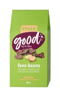 Good by Dr. Max® Fasole Fava in ciocolata neagra cu aroma de Latte Macchiato, 80g