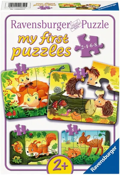 Puzzle Ravensburger 8 piese 4 în 1 - Primul meu puzzle: Distracție cu animale din pădure
