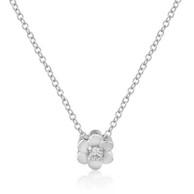 Lant cu pandantiv floare din aur alb cu diamant de 0.042ct