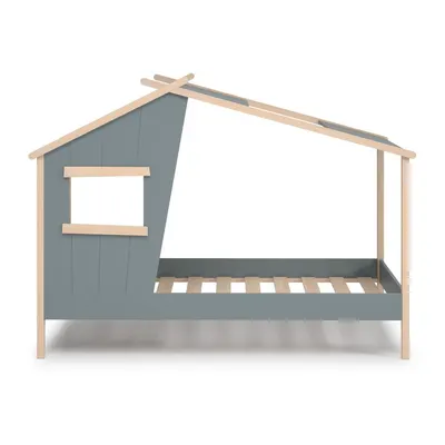 Pat pentru copii verde prăfuit de tip casă din lemn de pin cu somieră 90x190 cm Luba – Marckeric