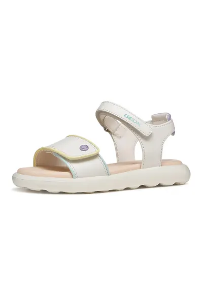 Sandale de piele ecologica cu velcro Puffypop - Alb fildes/Lila