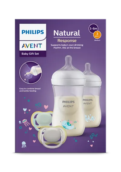 Set biberoane Natural Response SCD837/11, 2x260ml + 2x Suzete, Philips Avent