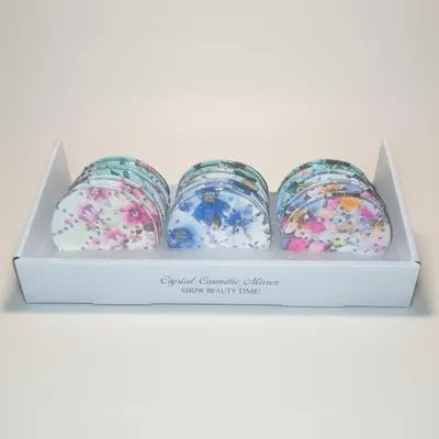 Oglindă EN GROS Rotundă de Poșetă – Set 12 Bucăți – 8 CM – Model Floral Elegant