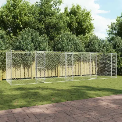 vidaXL Cușcă pentru câine Argintiu 800 x 200 x 200 cm Oțel Galvanizat