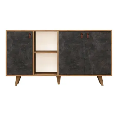 Comoda PLANKY, stejar + gri inchis, 140x40x86 cm