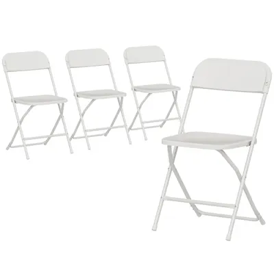 HOMCOM Set de 4 Scaune Pliabile cu Găuri de Drenaj din Plastic și Metal, 45x49x79.5 cm, Alb | Aosom Romania