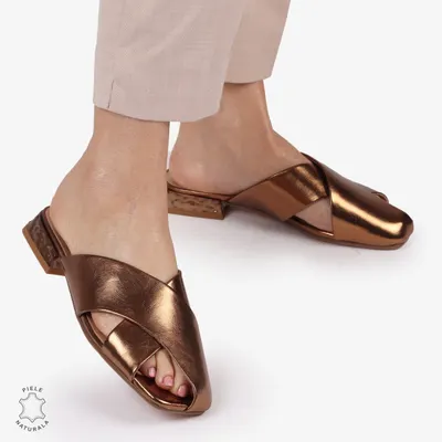 PAPUCI Dama Piele Naturala CU MODEL PE TOC CRL1395 BRONZ